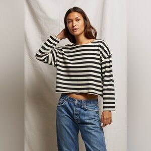 perfectwhitetee Black and White Striped Long Sleeve Top